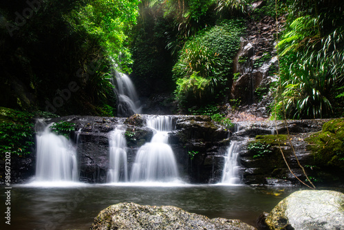 Fototapeta Naklejka Na Ścianę i Meble -  Beautiful unique magical Elabana Falls in Lamington National Park near Gold Coast. Hidden waterfalls of Queensland, Australia