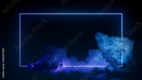 Trendy Background Design. Cloud Formation with Blue and Purple, Rectangle shaped Neon Frame. photo