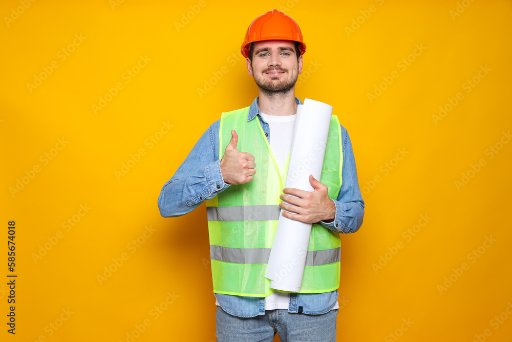 Young man civil engineer in safety hat