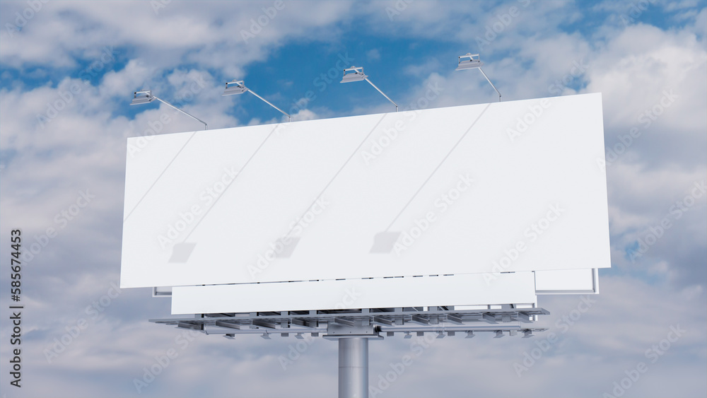 © RocknRoller Studios - Marketing Billboard. Empty Outdoor Sign against a Cloudy Afternoon Sky. Design Template.