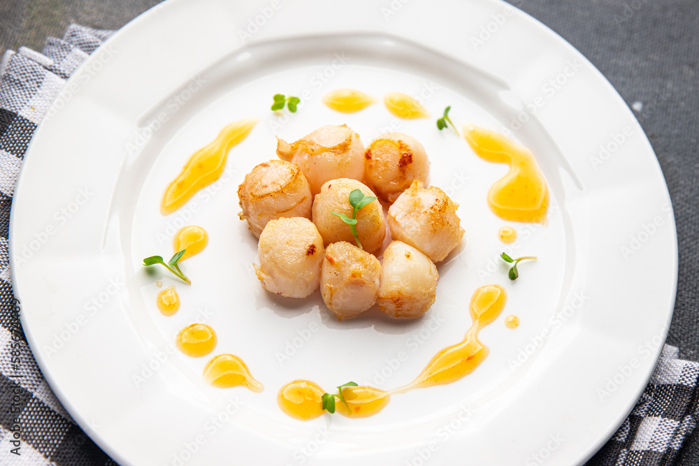sea scallop fresh seafood fried meal food snack on the table copy space food background rustic top view