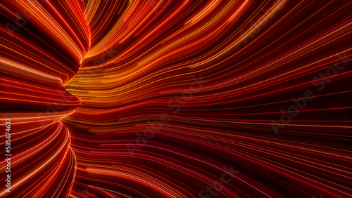 Orange, Yellow and Red Colored Curves form Colorful Lines Tunnel. 3D Render. photo