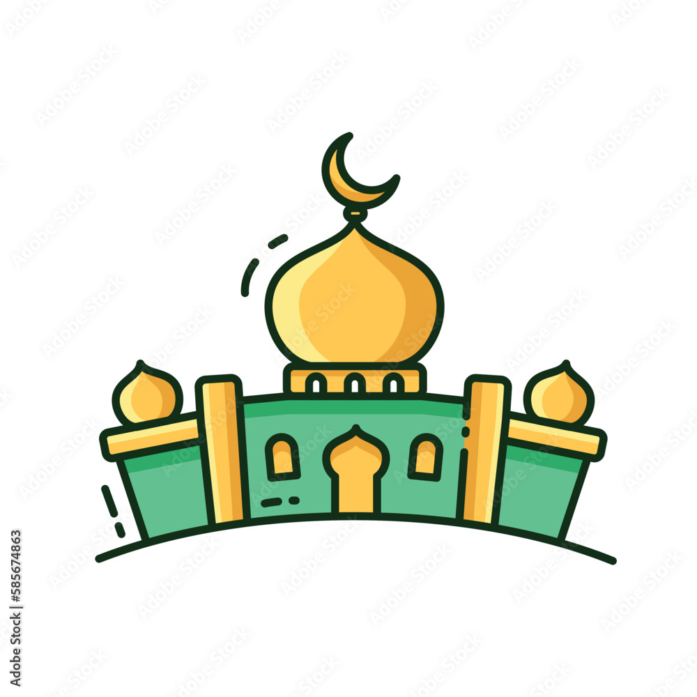 Illustration vector graphic of the mosque. Mosque minimalist style isolated on a white background. The illustration is suitable for web landing page banners, flyers, stickers, cards, etc.