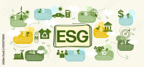 ESG concept icon for business and organization, Environment, Social, Governance and sustainability development concept with flat infographic design vector illustration