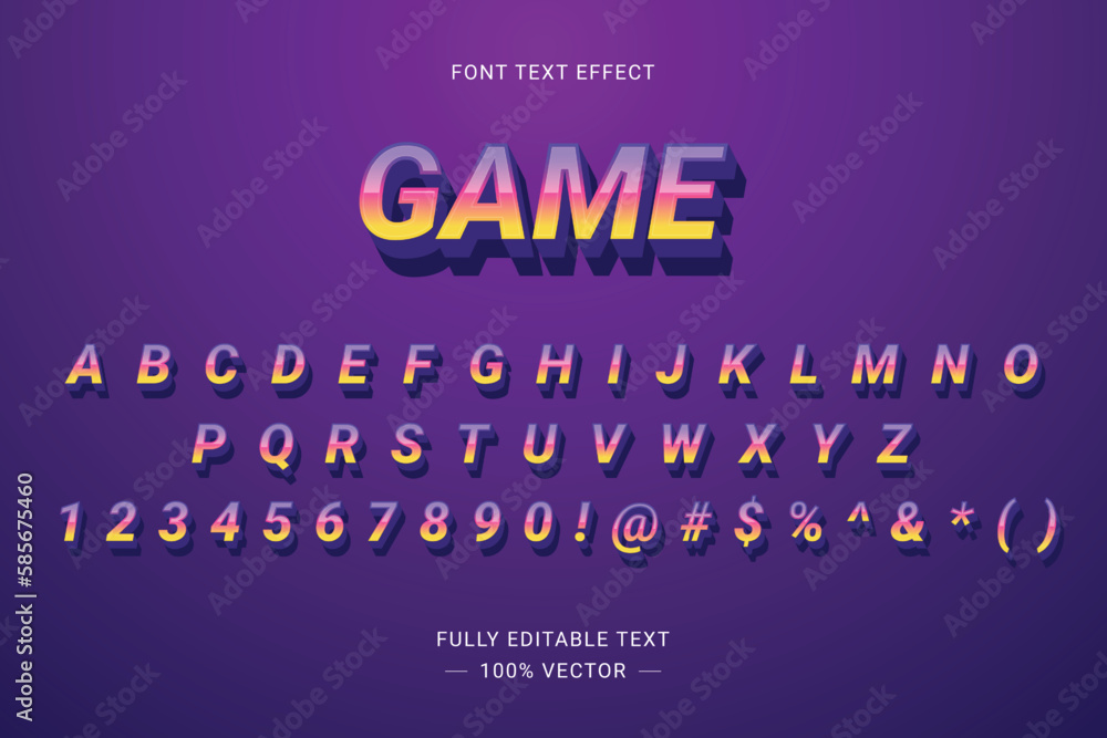 Game Text Sans-Serif Font Style 3D Effect. Complete set of alphabet, number and symbol. Mobile Game and  Fun Zone on ecommerce platform.