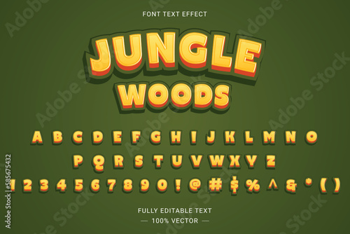 Jungle Woods Text Funky Font Style 3D Effect. Complete set of alphabet, number and symbol. Mobile Game and  Fun Zone on ecommerce platform.