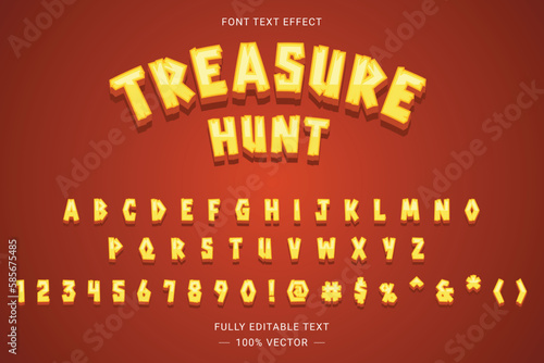 Treasure Hunt Text Funky Font Style 3D Effect. Complete set of alphabet, number and symbol. Mobile Game and  Fun Zone on ecommerce platform.