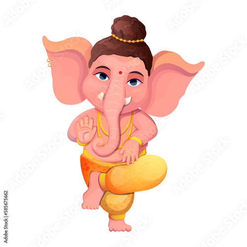 Little cute Ganesh, religious traditional god elephant in cartoon character isolated on white background.