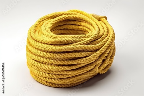 bright yellow rope on a plain white background. Generative AI
