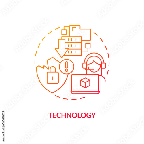 Technology red gradient concept icon. Industry data security problems. Supply chain disruption abstract idea thin line illustration. Isolated outline drawing. Myriad Pro-Bold font used