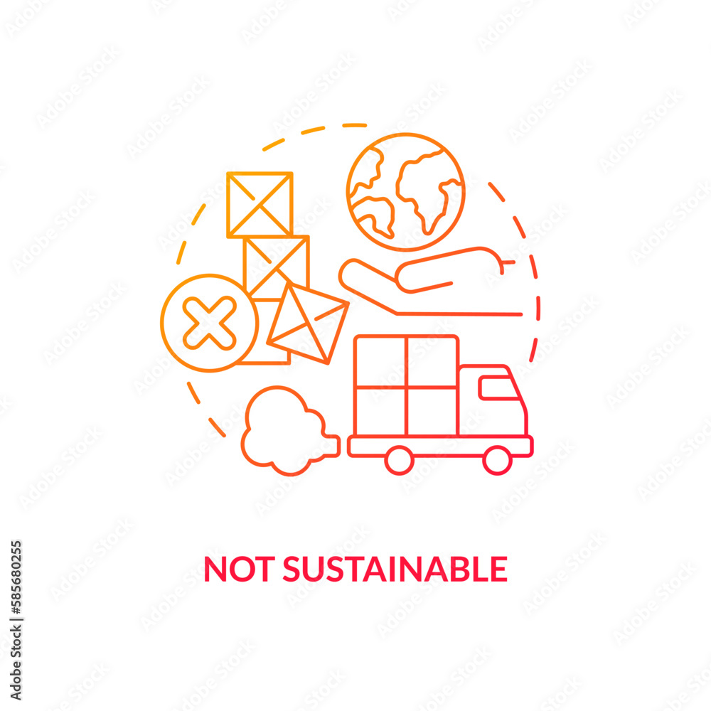 Not sustainable red gradient concept icon. Environment harm prevention