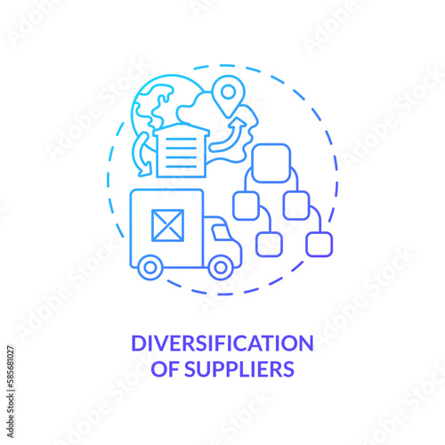 Diversification of suppliers blue gradient concept icon. Multiple partners. Key supply chain strategy abstract idea thin line illustration. Isolated outline drawing. Myriad Pro-Bold font used
