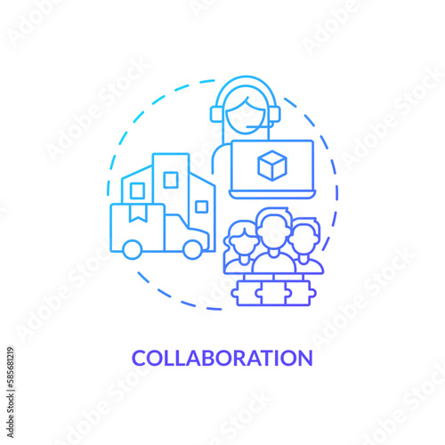 Collaboration blue gradient concept icon. Logistics industry organizations. Disruption action plan abstract idea thin line illustration. Isolated outline drawing. Myriad Pro-Bold font used