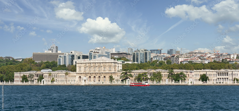 Dolmabahce Palace, or Dolmabahce Sarayi, located in the Besiktas district of Istanbul, Turkey, on the European coast of the Bosporus strait, main administrative center of the Ottoman Empire formerly