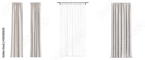 curtain isolated on white background, interior decorations, 3D illustration, cg render