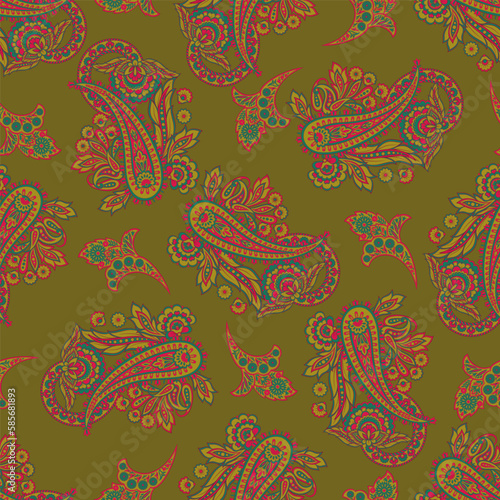 Traditional seamless paisley pattern. Vector Indian floral ornament.