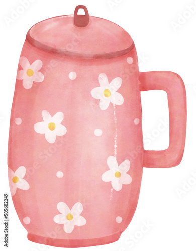 cute sweet floral pink kettle coffee watercolour