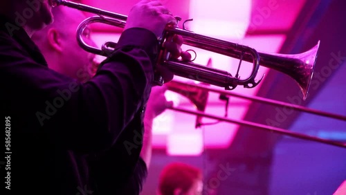 Trumpet player live on the stage. Live performance
