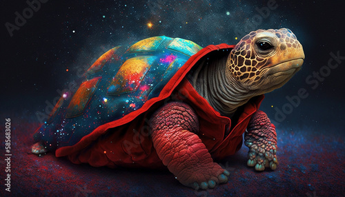 Fantasy turtle image  bright background. AI Generative.