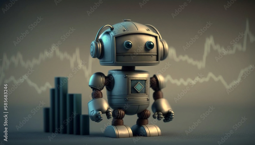 Bank and robot icons on graph chart background. Generative AI. Bank and robot icons on graph chart background. Generative AI.