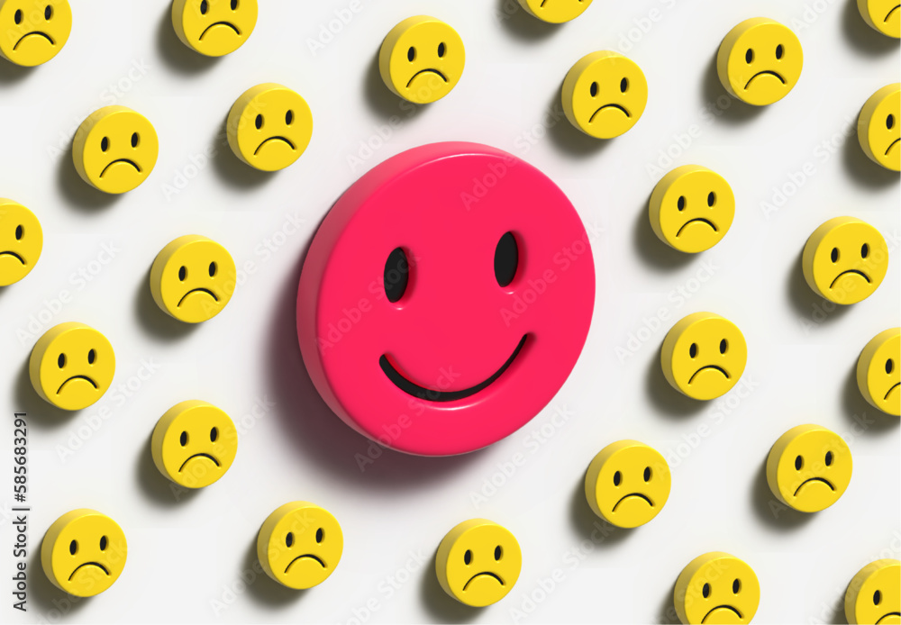 Happy Smile Face And Sad Emotion on white Background, Good feedback rating and positive customer review, Be positive and stay happy, Possible and Impossible, 3D Render Happy Smile Face And Sad Emotion on white Background, Good feedback rating and positive customer review, Be positive and stay happy, Possible and Impossible, 3D Render