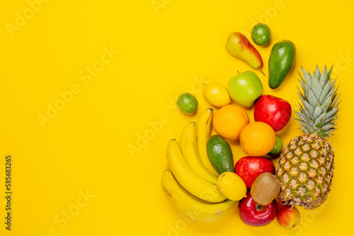Healthy fruit food on yellow