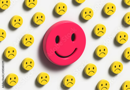 Happy Smile Face And Sad Emotion on white Background, Good feedback rating and positive customer review, Be positive and stay happy, Possible and Impossible, 3D Render