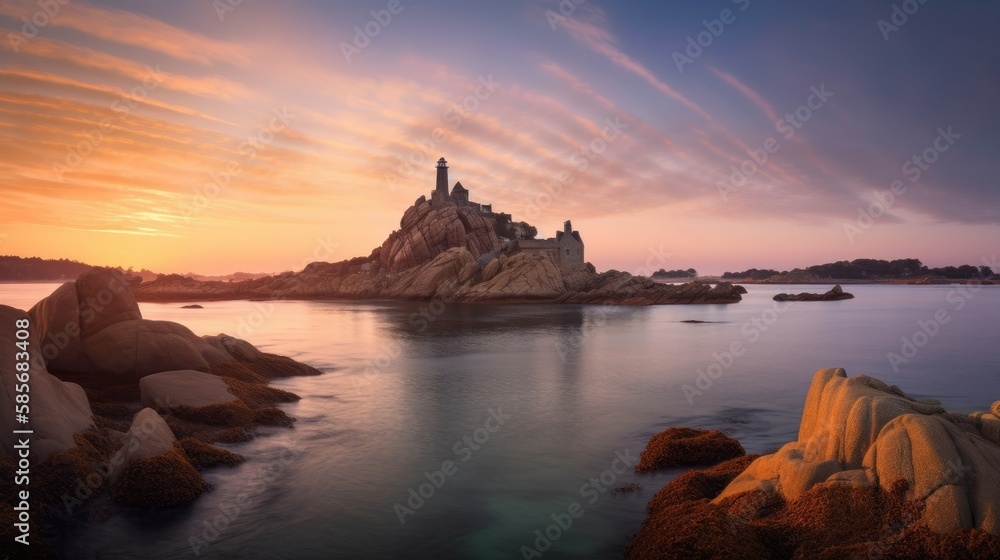 A breathtaking landscape of Brittany, France, featuring picturesque seaside views and a captivating sky.