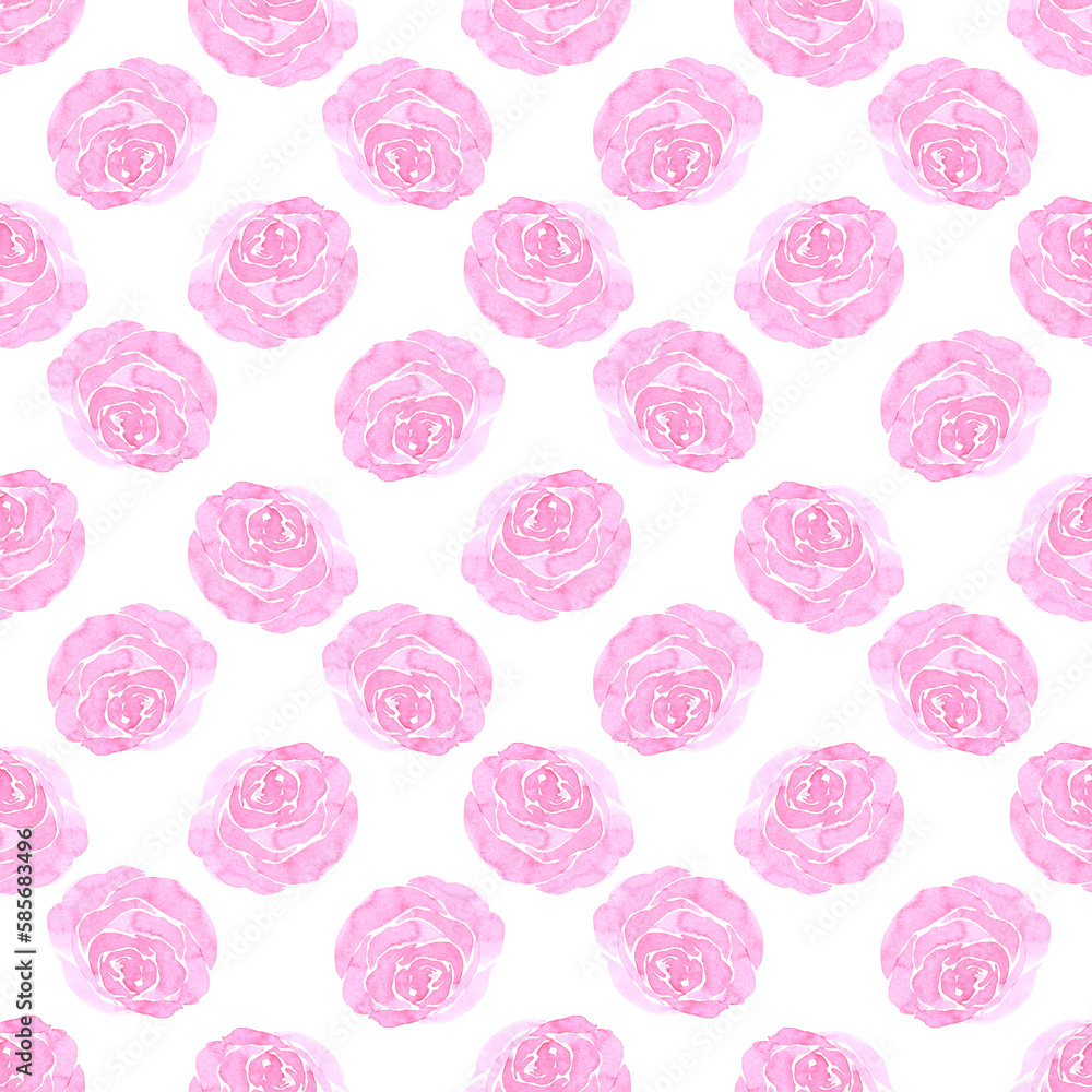 Pink abstract rose seamless pattern. Hand drawn watercolor isolated on white background. Can be used for wrapping, patterns, textile. Pink abstract rose seamless pattern. Hand drawn watercolor isolated on white background. Can be used for wrapping, patterns, textile.