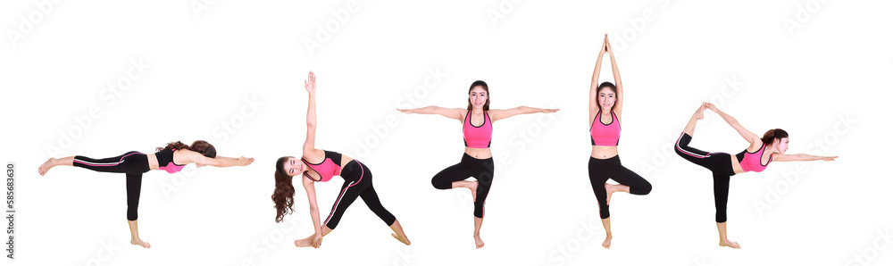 set of young woman doing yoga exercise on transparent background png file set of young woman doing yoga exercise on transparent background png file