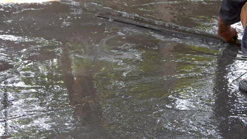 Close up of wet cement trowed level in construction site, Construction concept.