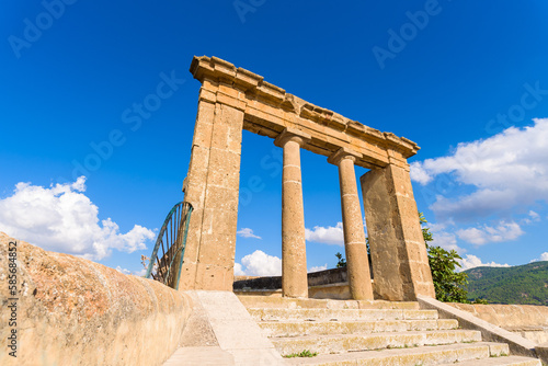 Terrazzo Belvedere, hilltop lookout terrace with sweeping views of a restored village and surrounding countryside. Sambuca di Sicilia, Sicily, Italy.