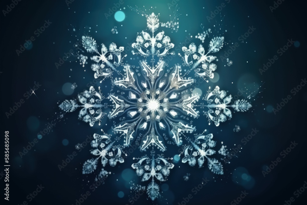 single snowflake on a dark background. Generative AI single snowflake on a dark background. Generative AI