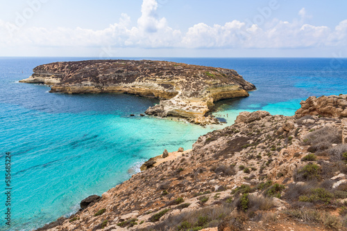 Isola dei Conigli (Rabbit Island) and its beautiful beach with turquoise sea water. Lampedusa, Sicily, Italy. © Roberto