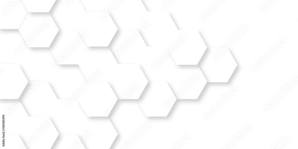 3d Hexagonal structure futuristic white background and Embossed Hexagon , honeycomb white Background ,light and shadow ,Vector.
