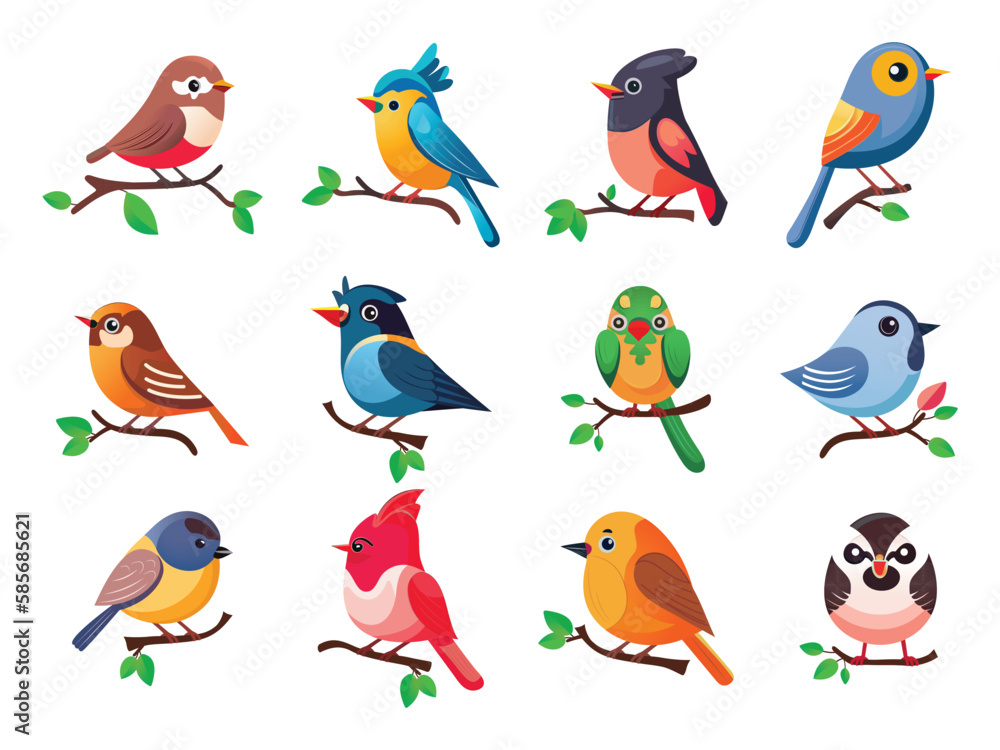 Fototapeta premium Collection of Different Birds Icons In Flat Style.