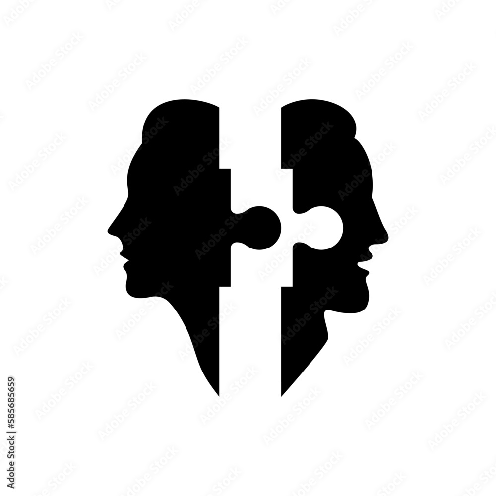 Two silhouettes of the head of a man and a woman with a puzzle. Two silhouettes of the head of a man and a woman with a puzzle.