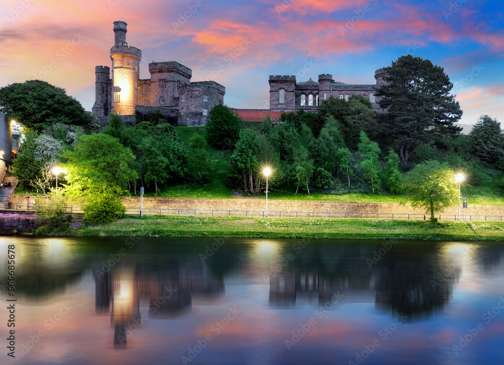 Inverness city with castle and river at night, Scotland - UK Inverness city with castle and river at night, Scotland - UK