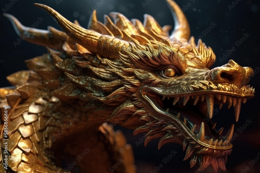 Fototapeta premium detailed golden dragon statue. Generative AI