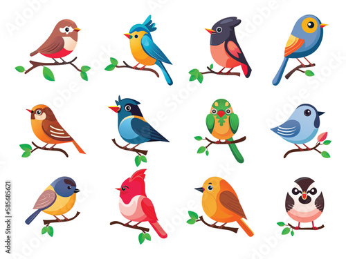 Collection of Different Birds Icons In Flat Style.