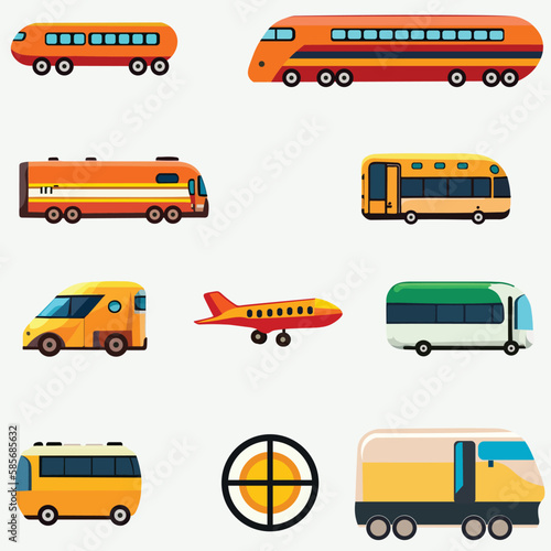 Collection of Transportation Target Like As Bus, Airplane, Train, Auto Icons.