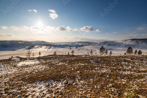 Panoramic view of Tazheran steppe in Irkutsk region photo
