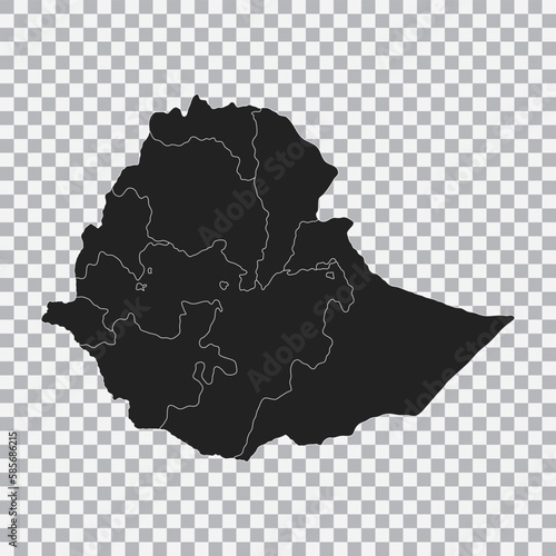 Outline political map of the Ethiopia isolated on transparent background. Vector.