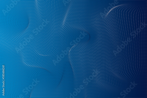 Vector illustration.Dark blue gradient background with polka dots and bumpy curves. Uneven polka dot surface