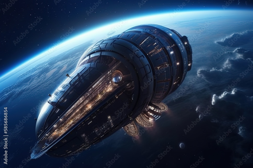 Fototapeta premium Colonisation of another planet in space with spaceship. generative ai