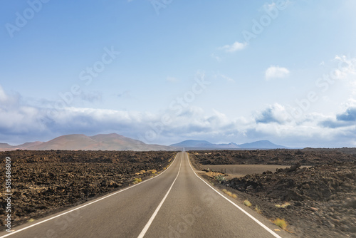 road to timanfaya national park, Lanazarote, Canary Islands, Spain
