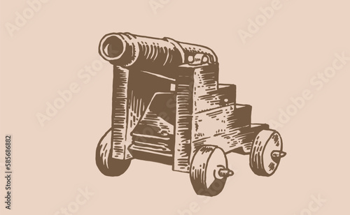 Graphical vintage  gun, a type of artillery piece on sepia background, vector element of military weapon