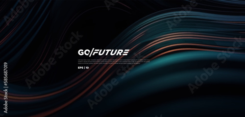 Abstract futuristic dark background with flowing wave design. Dynamic 3d wallpaper neon lights and ai motion lines. Technology backdrop for digital, website, presentation, banner… vector illustration