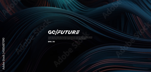 Abstract futuristic dark background with flowing wave design. Dynamic 3d wallpaper neon lights and ai motion lines. Technology backdrop for digital, website, presentation, banner… vector illustration