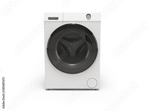 3d illustration washing machine machine with straight drum front view on white background with shadow